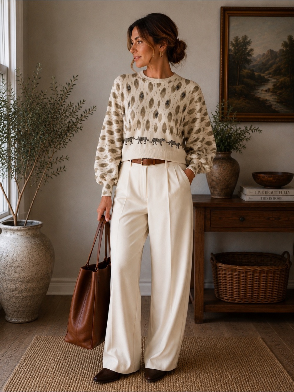 Vintage Carducci Beaded Leopard Sweater Lambswool Angora Safari Knit Oversized S